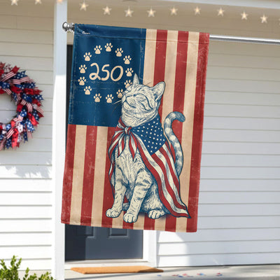 Flagwix Wrapped in Glory Cat Garden Flag - 250th Anniversary Patriotic Paw Prints Betsy Ross Flag Decor