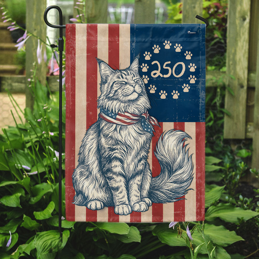 Flagwix Patriotic Maine Coon Cat Garden Flag - 250th Anniversary Patriotic Paw Prints Betsy Ross Flag Decor