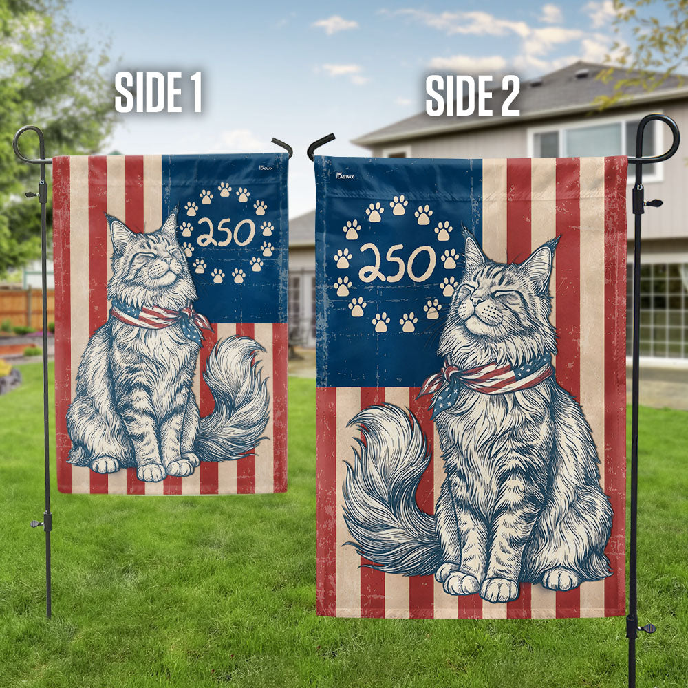 Flagwix Patriotic Maine Coon Cat Garden Flag - 250th Anniversary Patriotic Paw Prints Betsy Ross Flag Decor