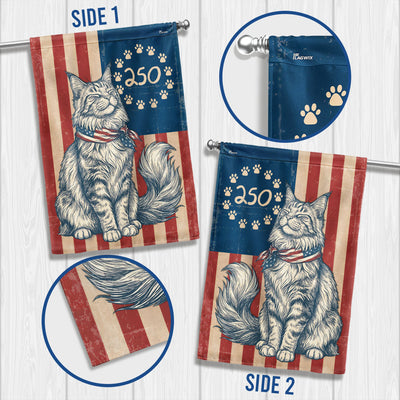 Flagwix Patriotic Maine Coon Cat Garden Flag - 250th Anniversary Patriotic Paw Prints Betsy Ross Flag Decor