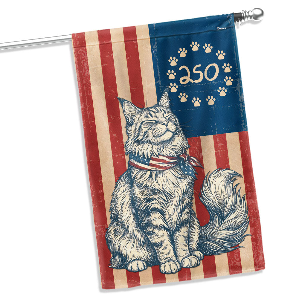 Flagwix Patriotic Maine Coon Cat Garden Flag - 250th Anniversary Patriotic Paw Prints Betsy Ross Flag Decor