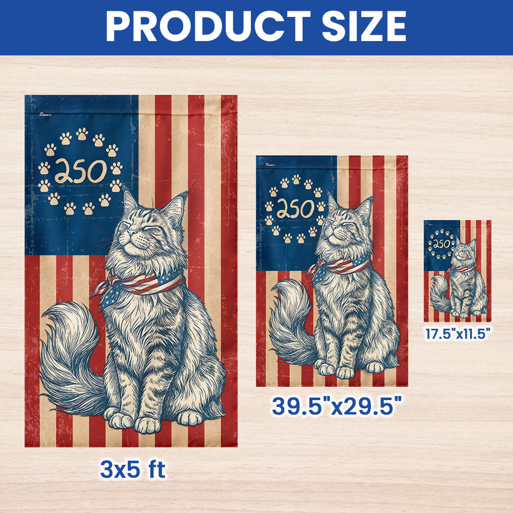Flagwix Patriotic Maine Coon Cat Garden Flag - 250th Anniversary Patriotic Paw Prints Betsy Ross Flag Decor
