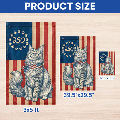 Flagwix Patriotic Maine Coon Cat Garden Flag - 250th Anniversary Patriotic Paw Prints Betsy Ross Flag Decor