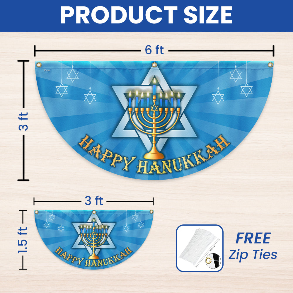 Happy Hanukkah Menorah Jewish Non-Pleated Fan Flag  3-Day Shipping