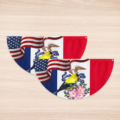 Iowa State Eastern Goldfinch Bird and Wild Rose Flower Non-Pleated Fan Flag