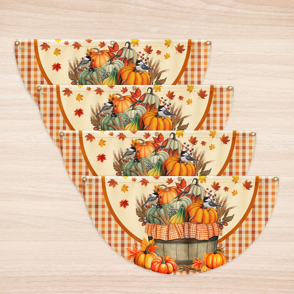 Fall Flag Autumn Chickadees Bird Pumpkins Fall Non-Pleated Fan Flag