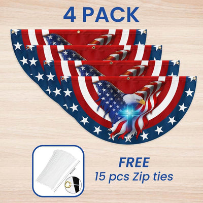 Patriot Eagle Christian Cross Non-Pleated Fan Flag 3-Day Shipping
