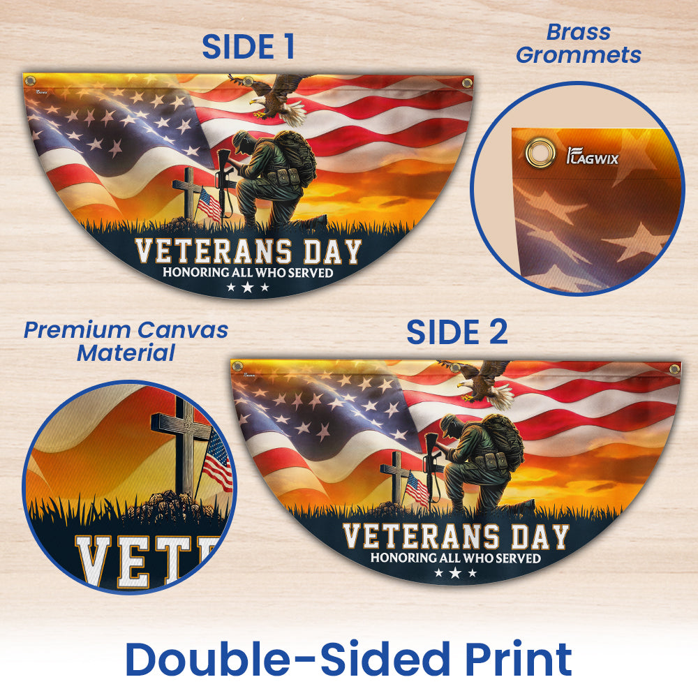 Veterans Day Honoring All Who Served Kneeling Soldier Non-Pleated Fan Flag