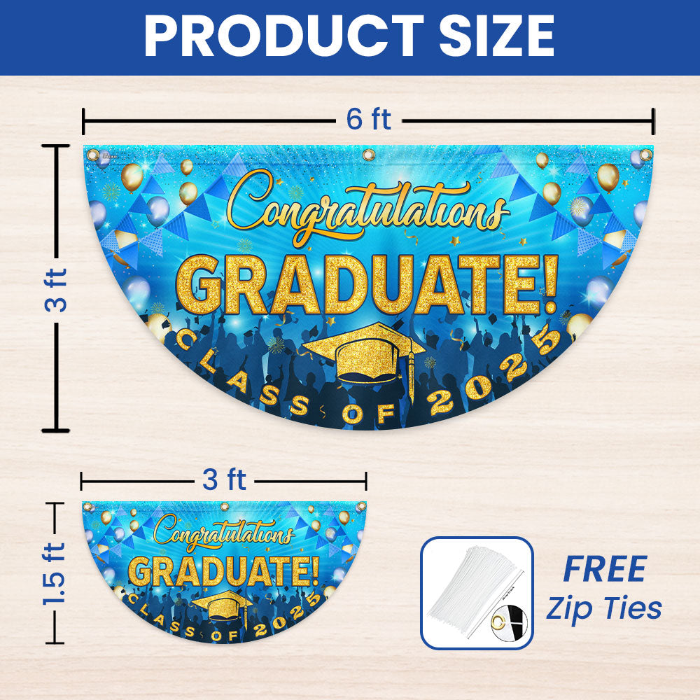 Happy Graduation, Congratulation Graduate Class of 2025  Non-Pleated Fan Flag