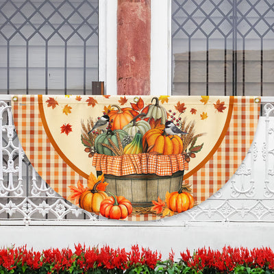 Fall Flag Autumn Chickadees Bird Pumpkins Fall Non-Pleated Fan Flag