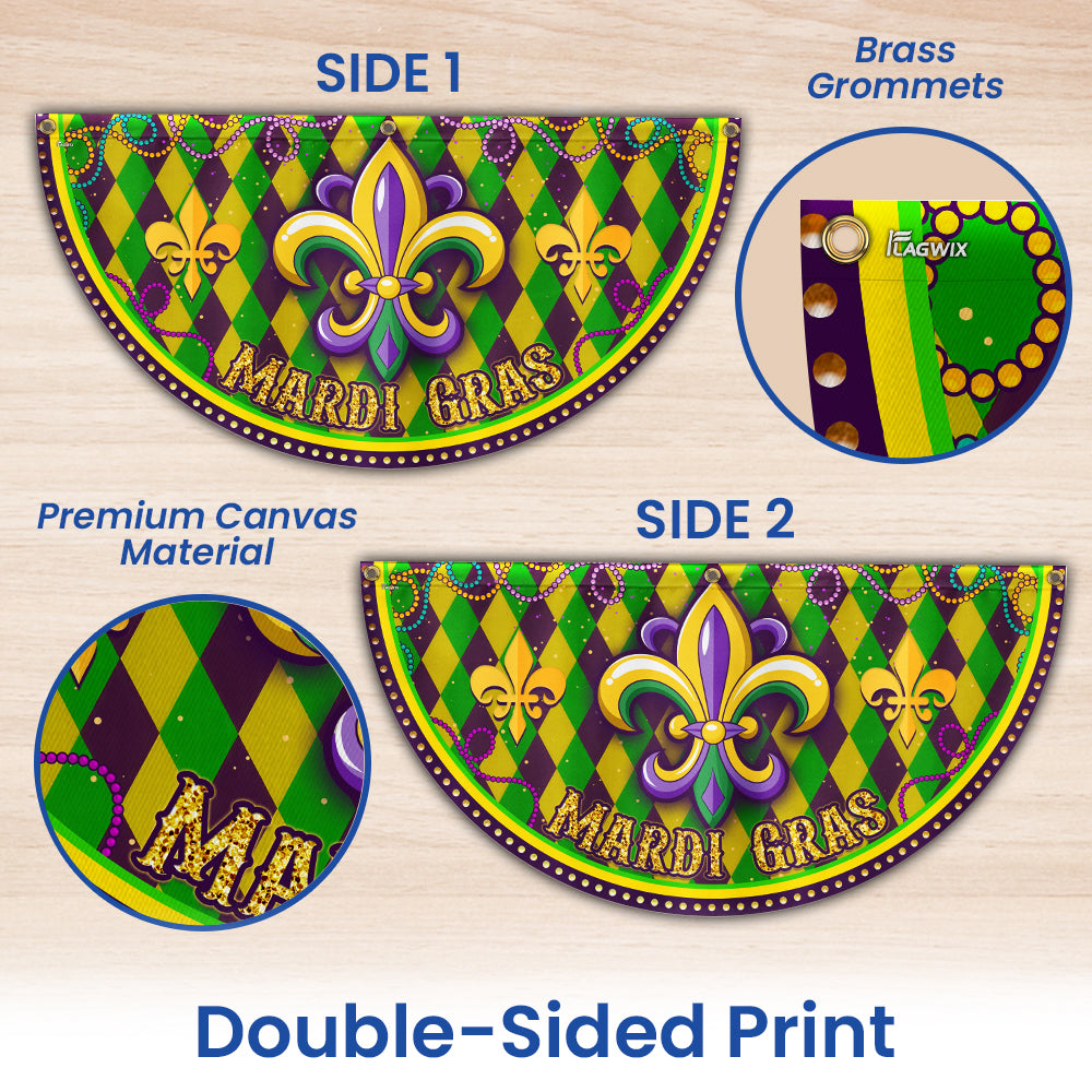 Happy Mardi Gras Fleur De Lis Non-Pleated Fan Flag