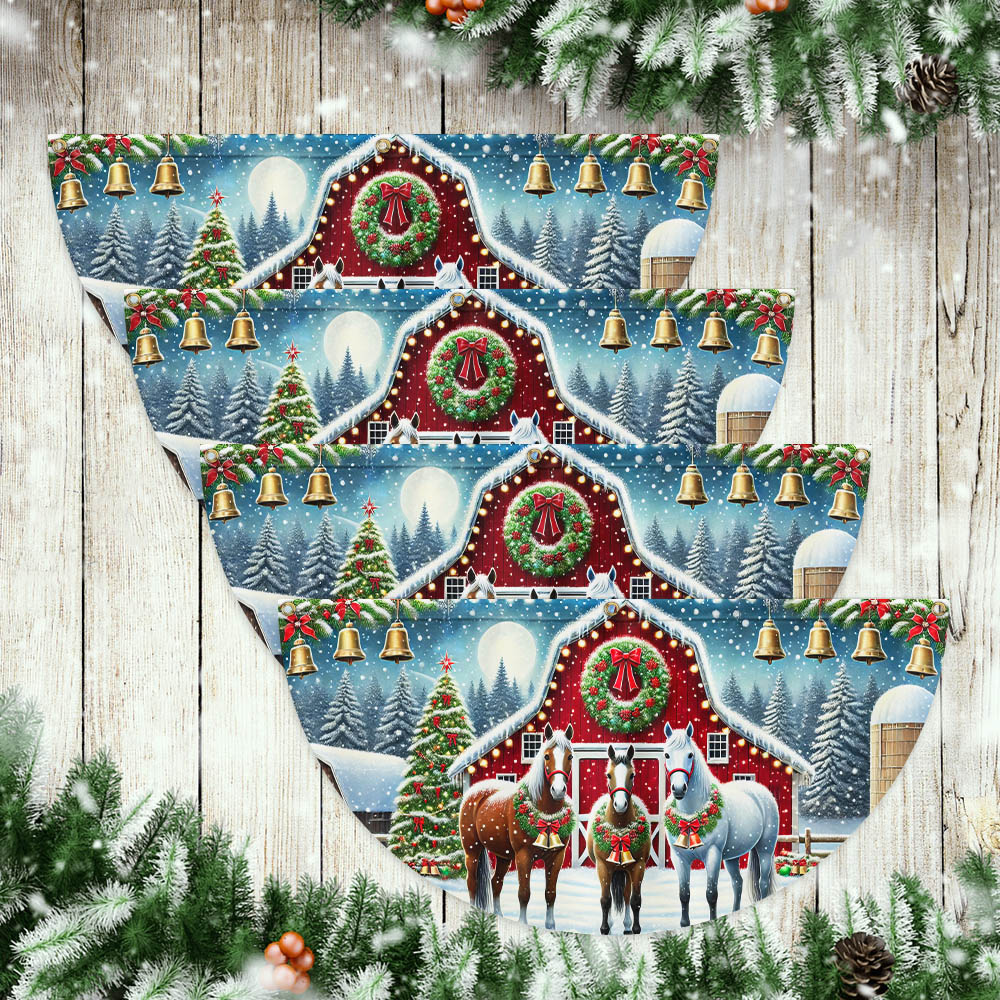 Horse Christmas Holiday Festive Farm Red Barn Non-Pleated Fan Flag