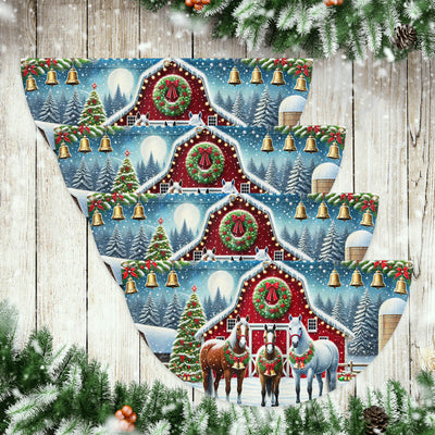 Horse Christmas Holiday Festive Farm Red Barn Non-Pleated Fan Flag