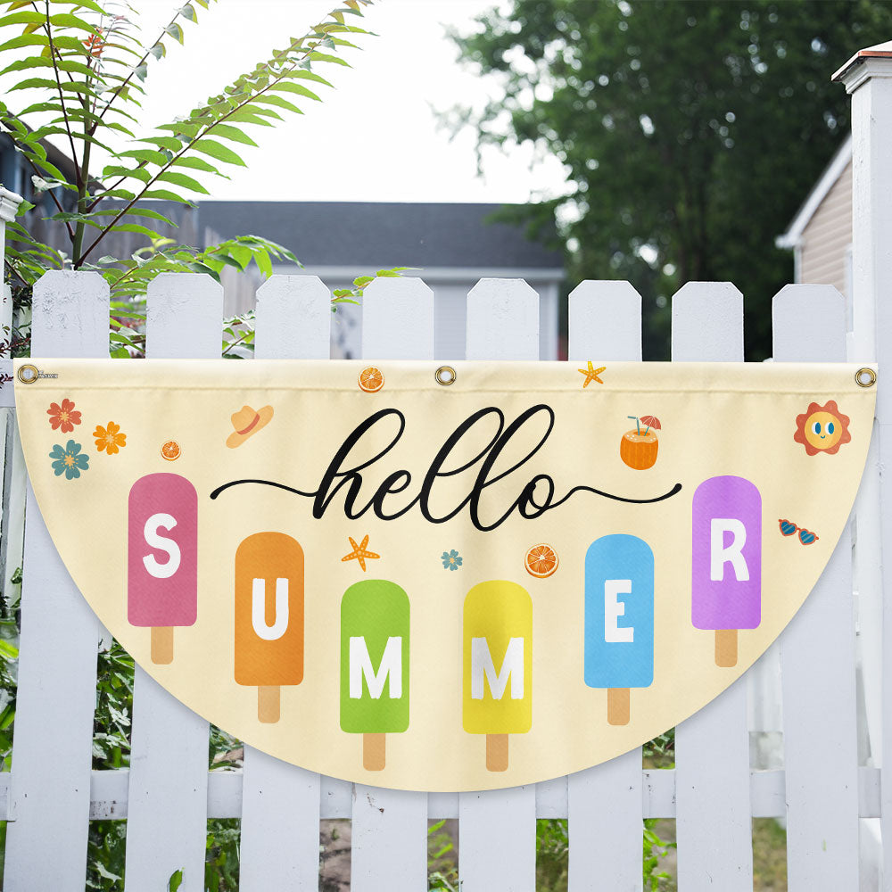 Hello Summer Ice Cream Non-Pleated Fan Flag