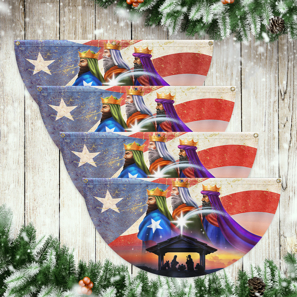 Puerto Rico Three Kings, Three Wise Men, Jesus Family Christmas Non-Pleated Fan Flag