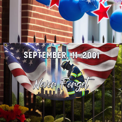 Never Forget 11th September Patriot Day 911 Kneeling Firefighter Non-Pleated Fan Flag