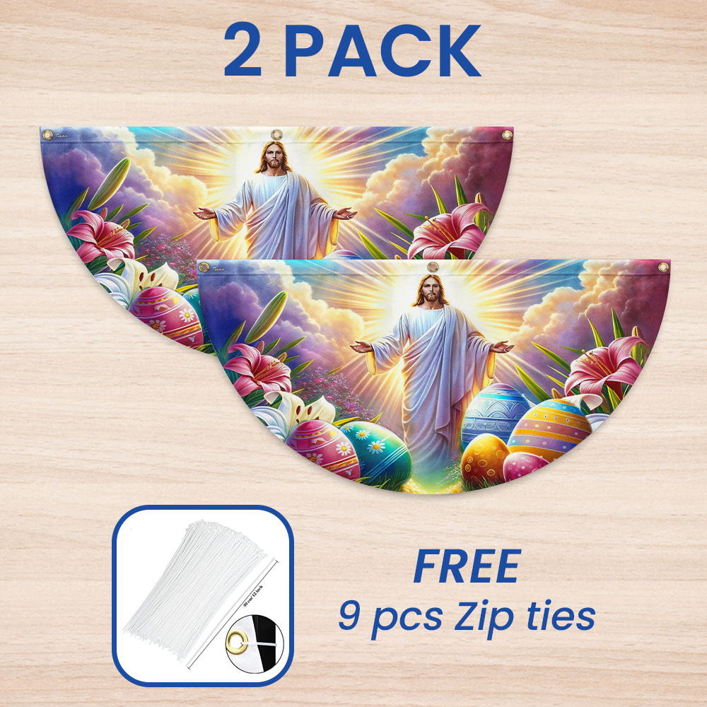 He Is Risen Easter Jesus Non-Pleated Fan Flag