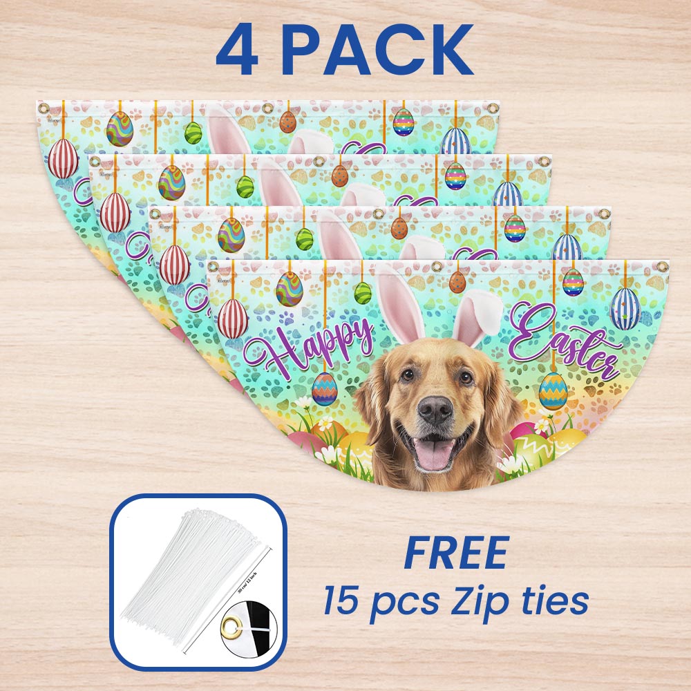 Golden Retriever Wearing Bunny Ears, Happy Easter Non-Pleated Fan Flag