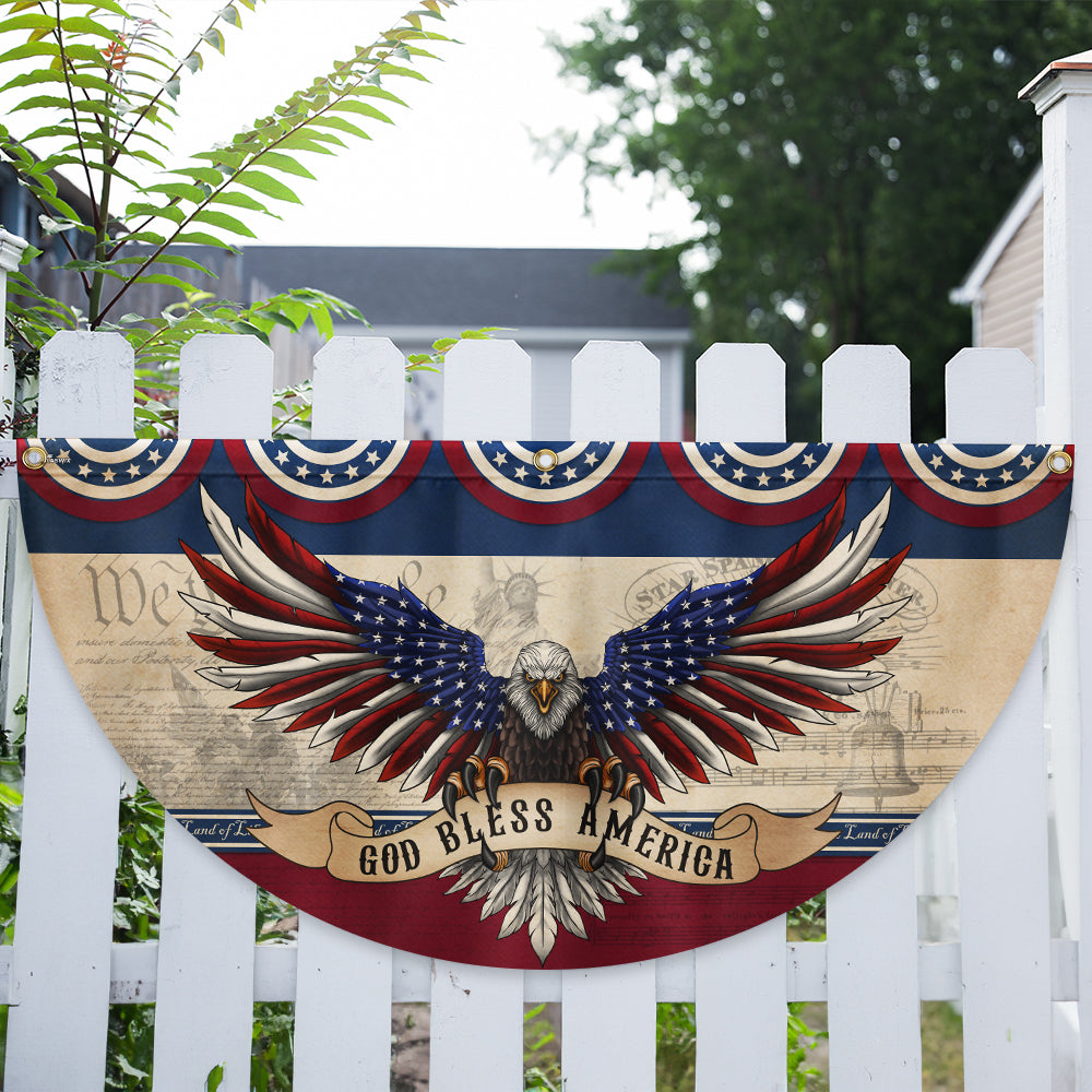 American Flag - God Bless America Patriotic Eagle Non-Pleated Fan Flag