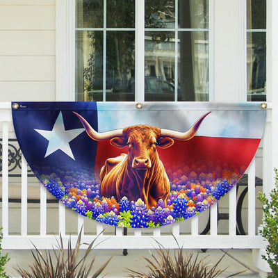 Texas Longhorn Cattle Bluebonnet Non-Pleated Fan Flag
