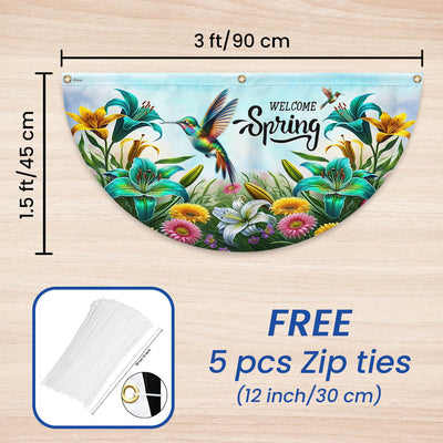 Welcome Spring Hummingbird Non-Pleated Fan Flag