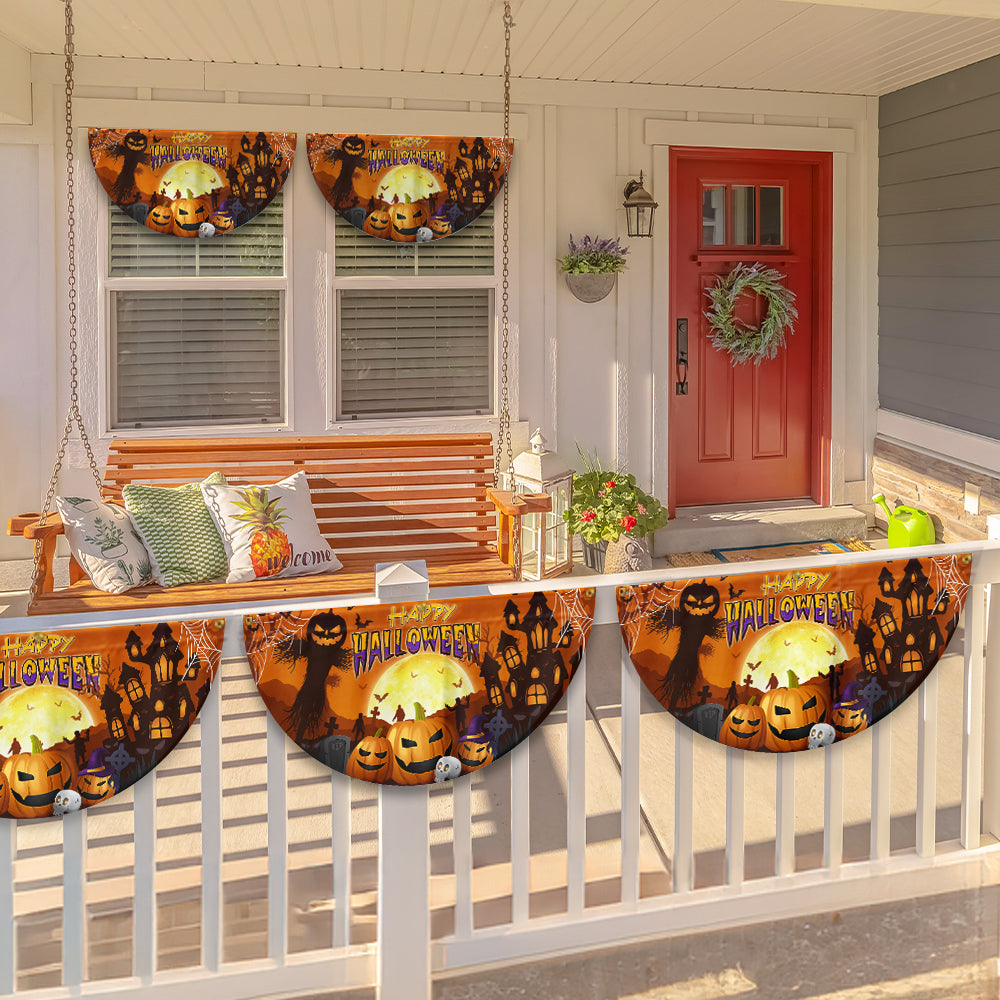 Happy Halloween Pumpkin Spooky Witch House Non-Pleated Fan Flag