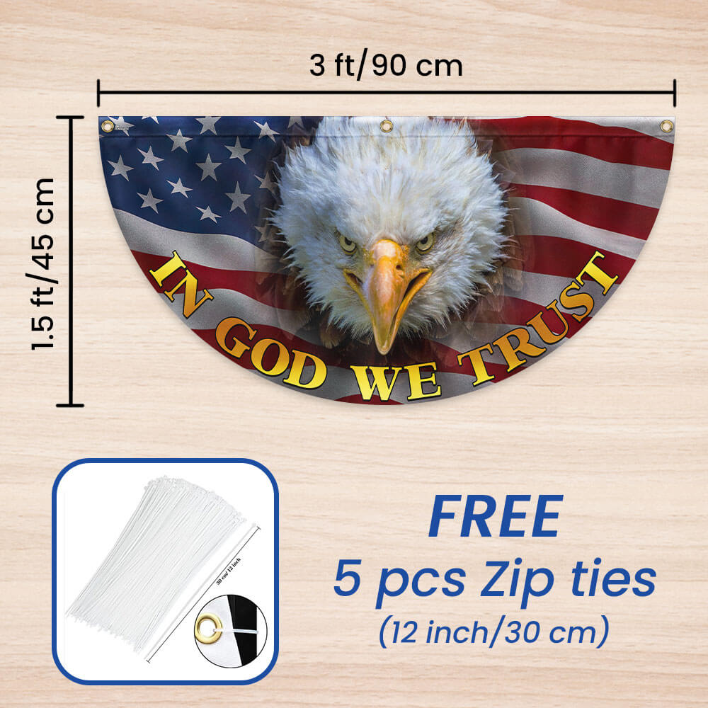 In God We Trust Bald Eagle American Non-Pleated Fan Flag