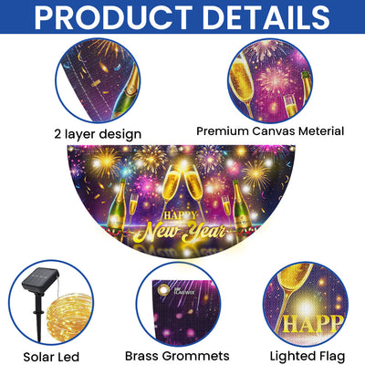 Happy New Year Firework Champagne Solar Led Fan Flag