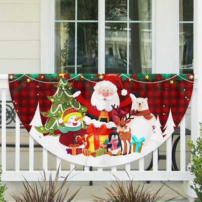 Merry Christmas Santa Claus Snowman And Reindeer Non-Pleated Fan Flag