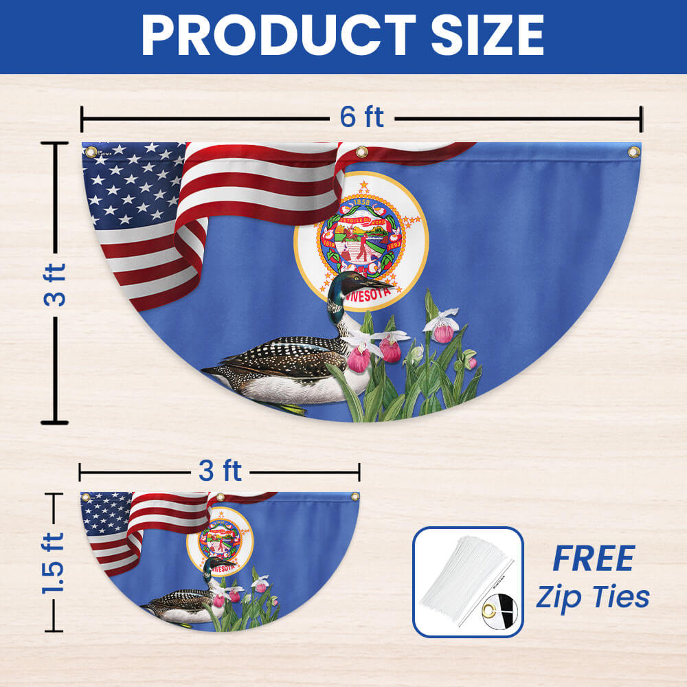 Minnesota State Lady's Slipper Flower and Loon Non-Pleated Fan Flag