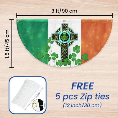 Irish Celtic Knot Cross Shamrocks Non-Pleated Fan Flag