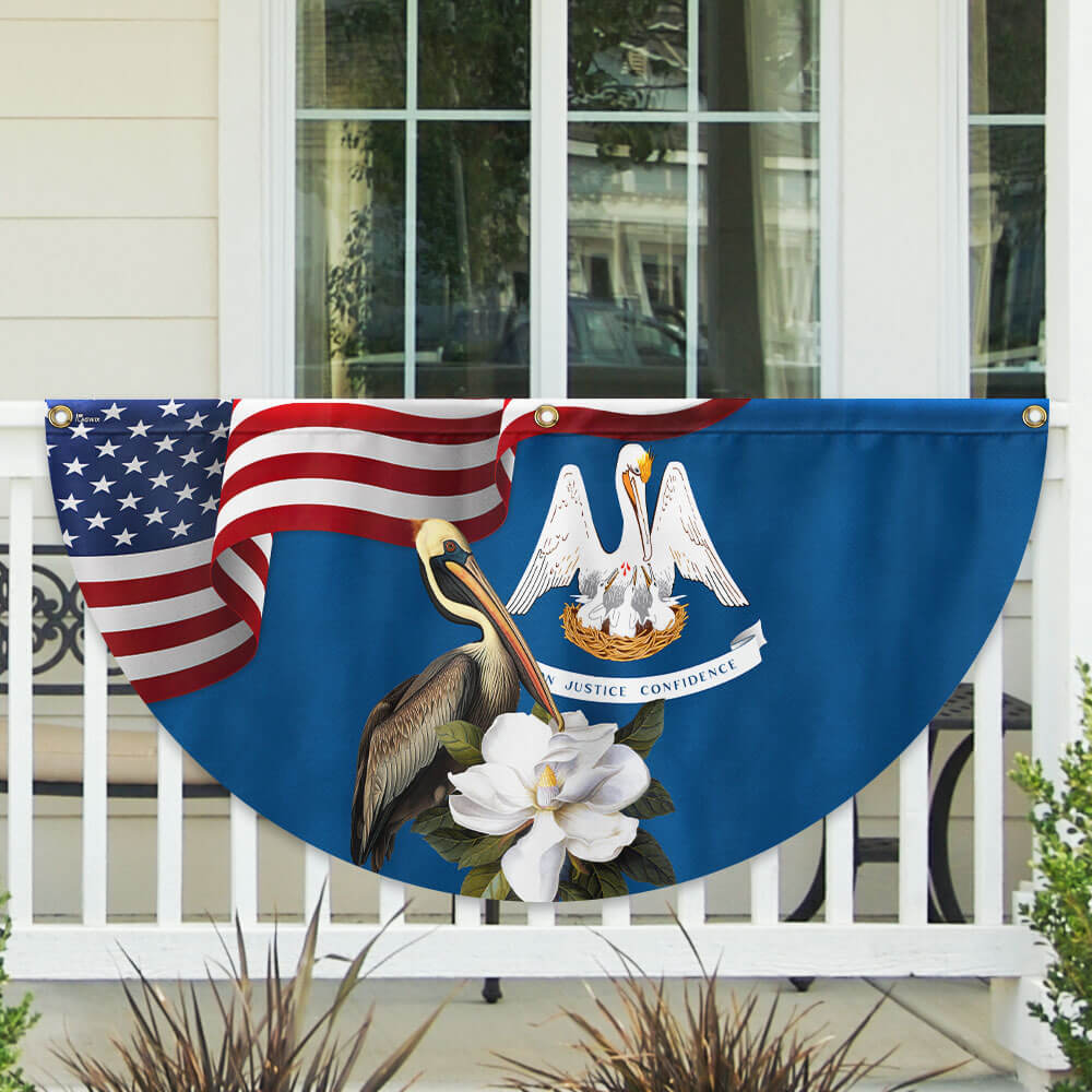Louisiana Brown Pelican Bird and Magnolia Flower Non-Pleated Fan Flag 3-Day Shipping