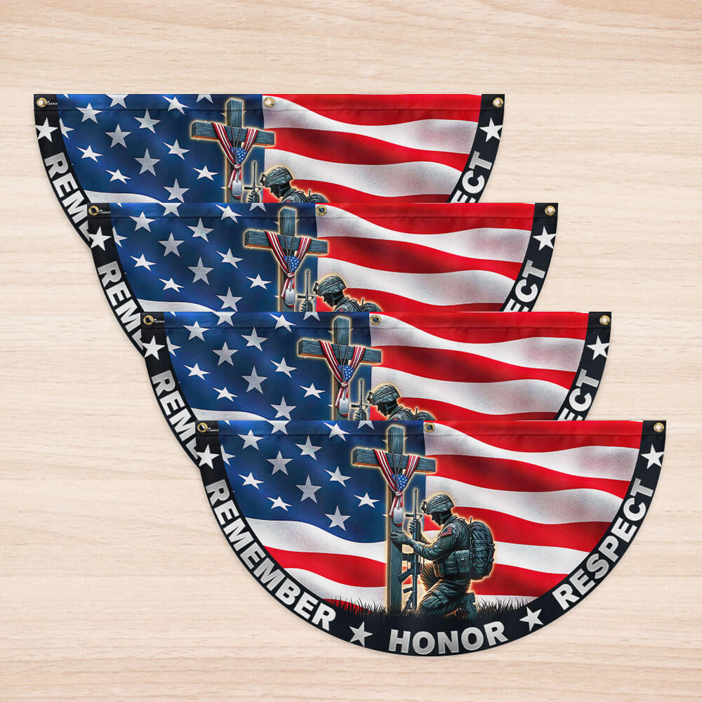 Stand For The Flag, Veteran Christian Cross Memorial Day Non-Pleated Fan Flag