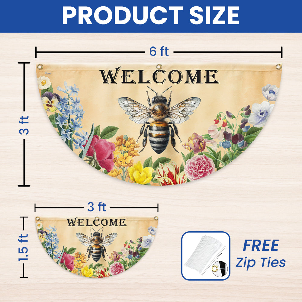 Bee Flowers Welcome Summer Non Pleated Fan Flag
