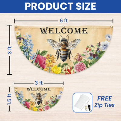 Bee Flowers Welcome Summer Non Pleated Fan Flag