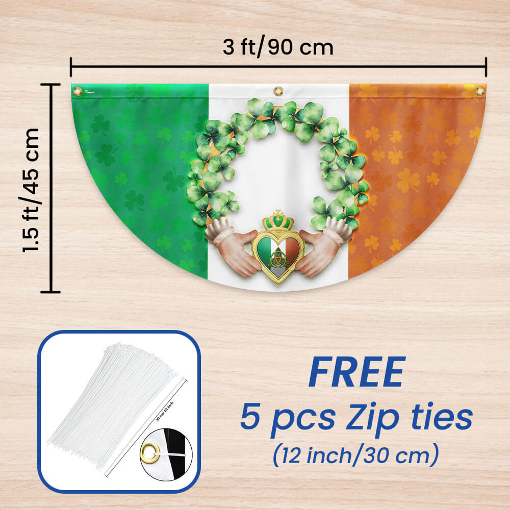 Claddagh With Shamrock, Irish St. Patrick’s Day Non-Pleated Fan Flag