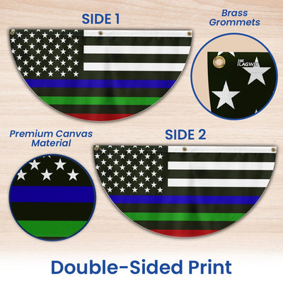 Thin Blue Green Red Line Non-Pleated Fan Flag