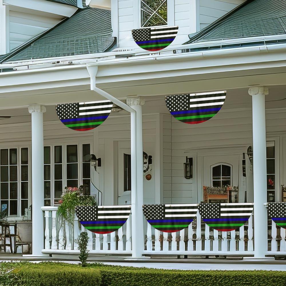 Thin Blue Green Red Line Non-Pleated Fan Flag