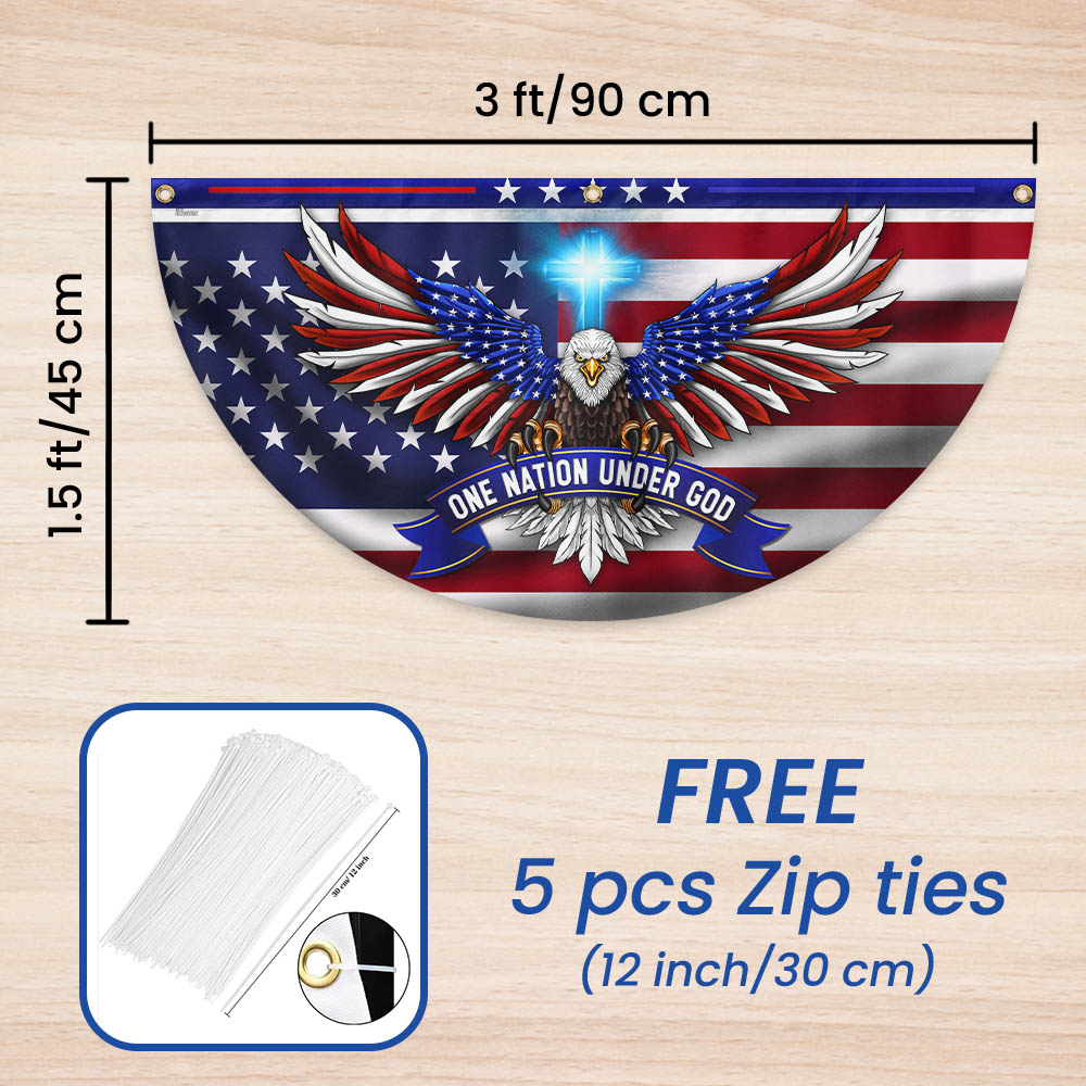 One Nation Under God Patriotic Eagle Non-Pleated Fan Flag 3-Day Shipping