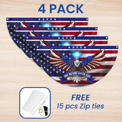 One Nation Under God Patriotic Eagle Non-Pleated Fan Flag 3-Day Shipping
