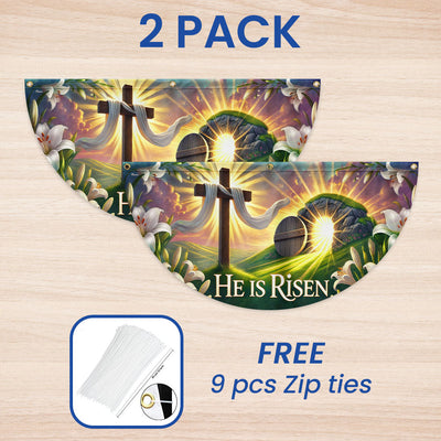 Easter Cross He Is Risen Non-Pleated Fan Flag