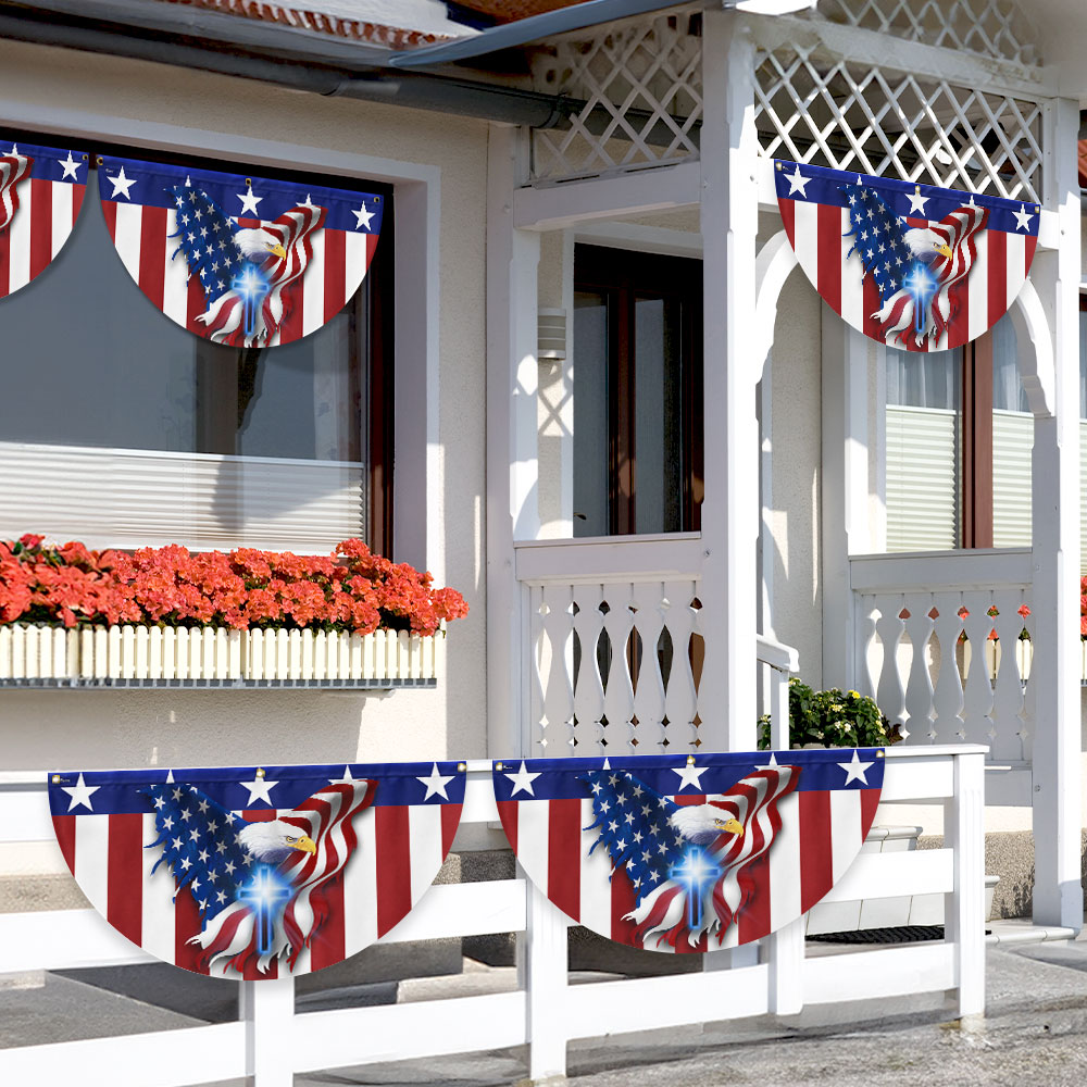 Eagle Christian Cross American Non-Pleated Fan Flag