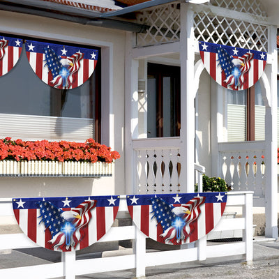 Eagle Christian Cross American Non-Pleated Fan Flag