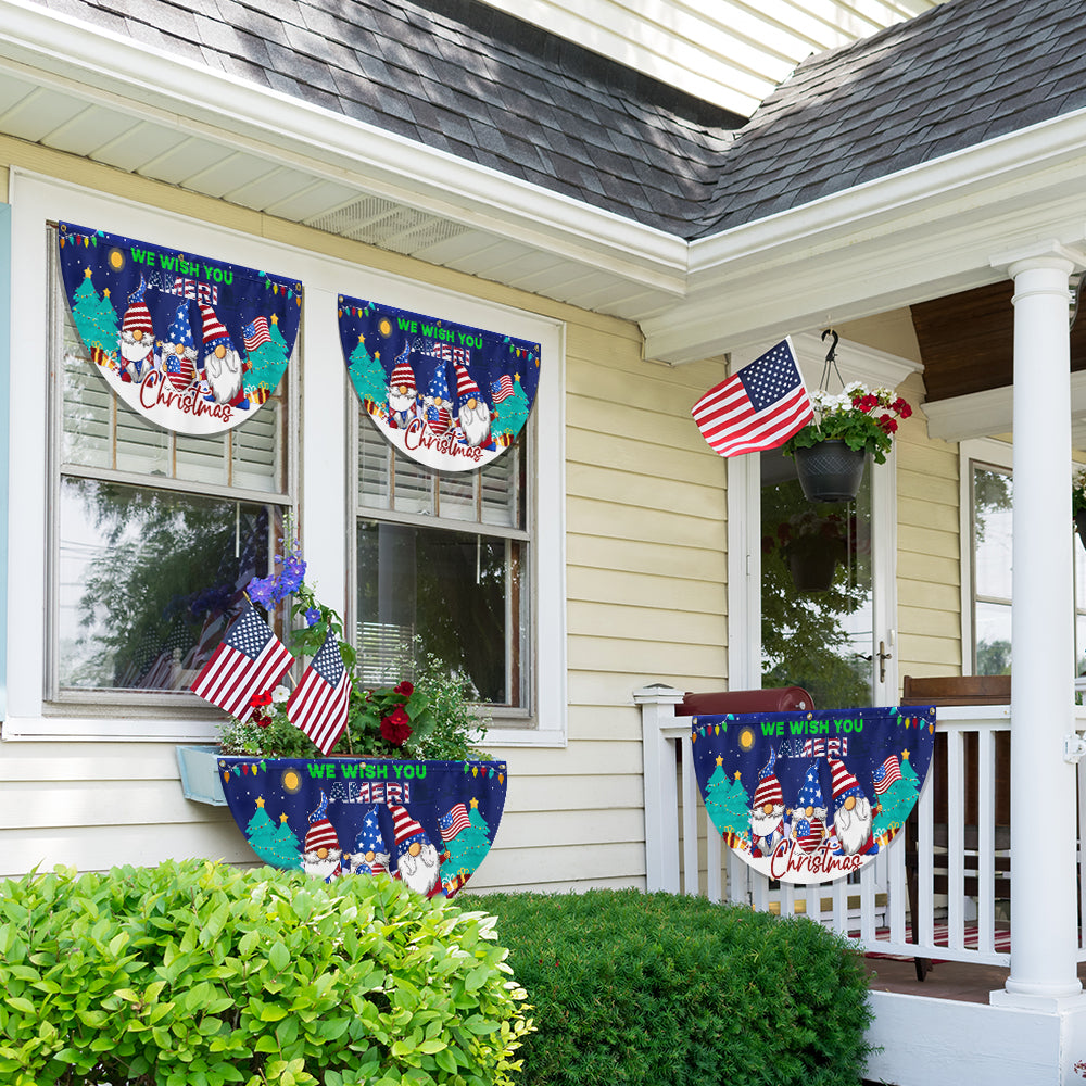 Gnome Christmas We Wish You Ameri Christmas Non-Pleated Fan Flag