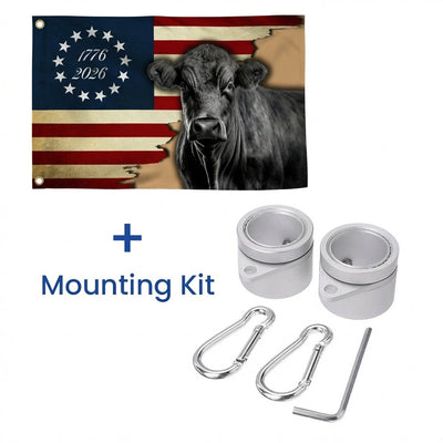 Black Angus Cattle Flag, 1776 2026 Proud Cow Farmer Farm Life Grommet Flag