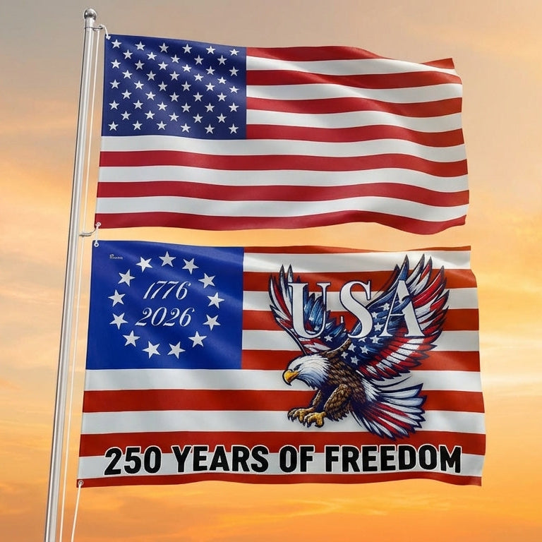 250 Years Of Freedom Flag | Bald Eagle Patriotic 1776–2026 Grommet Flag