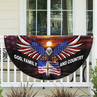 God Family and Country American Patriotic Eagle Non-Pleated Fan Flag