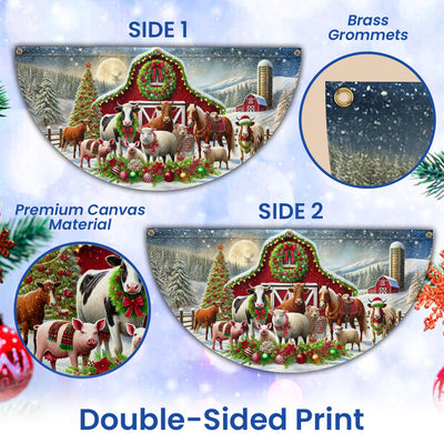 Farm Animals Christmas Red Barn Non-Pleated Fan Flag