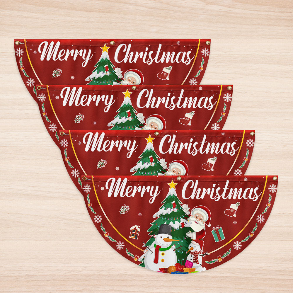 Merry Christmas Fan Flag - Santa Claus & Snowman Non-Pleated Holiday Décor  - 3-Day Shipping