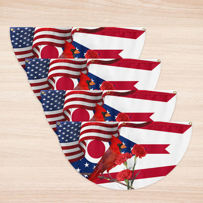Ohio State Cardinal and Scarlet Carnation Flower Non-Pleated Fan Flag